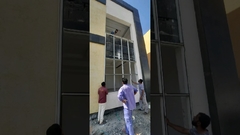 Εγκατάσταση τοίχου κουρτίνας από αλουμίνιο, διπλό γυαλί με ανοιχτό